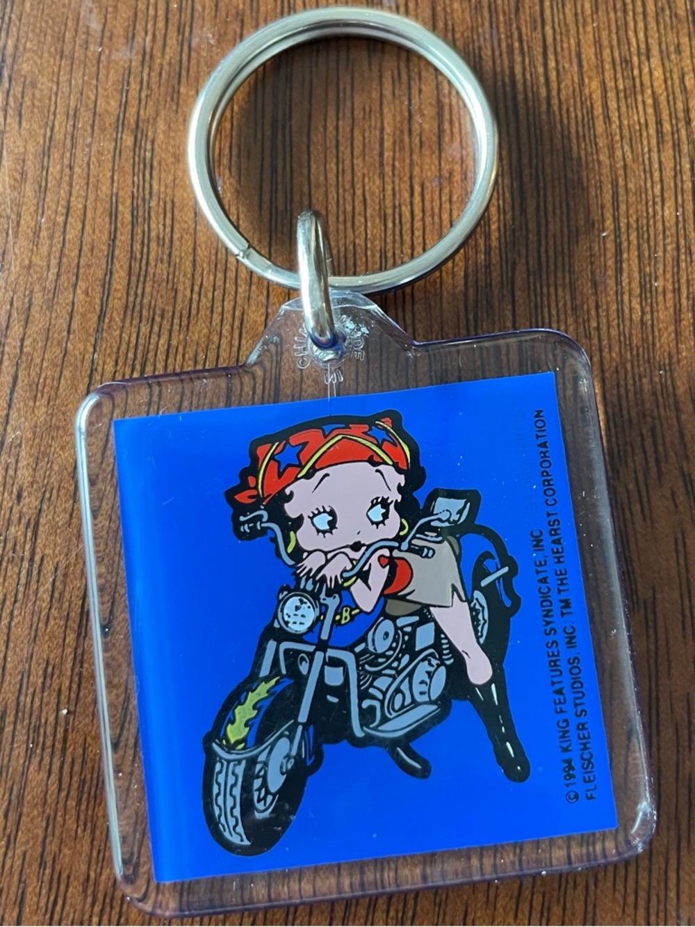 Betty Boop Blue Motorcycle Keychain Clear Plastic 1990’s Vintage